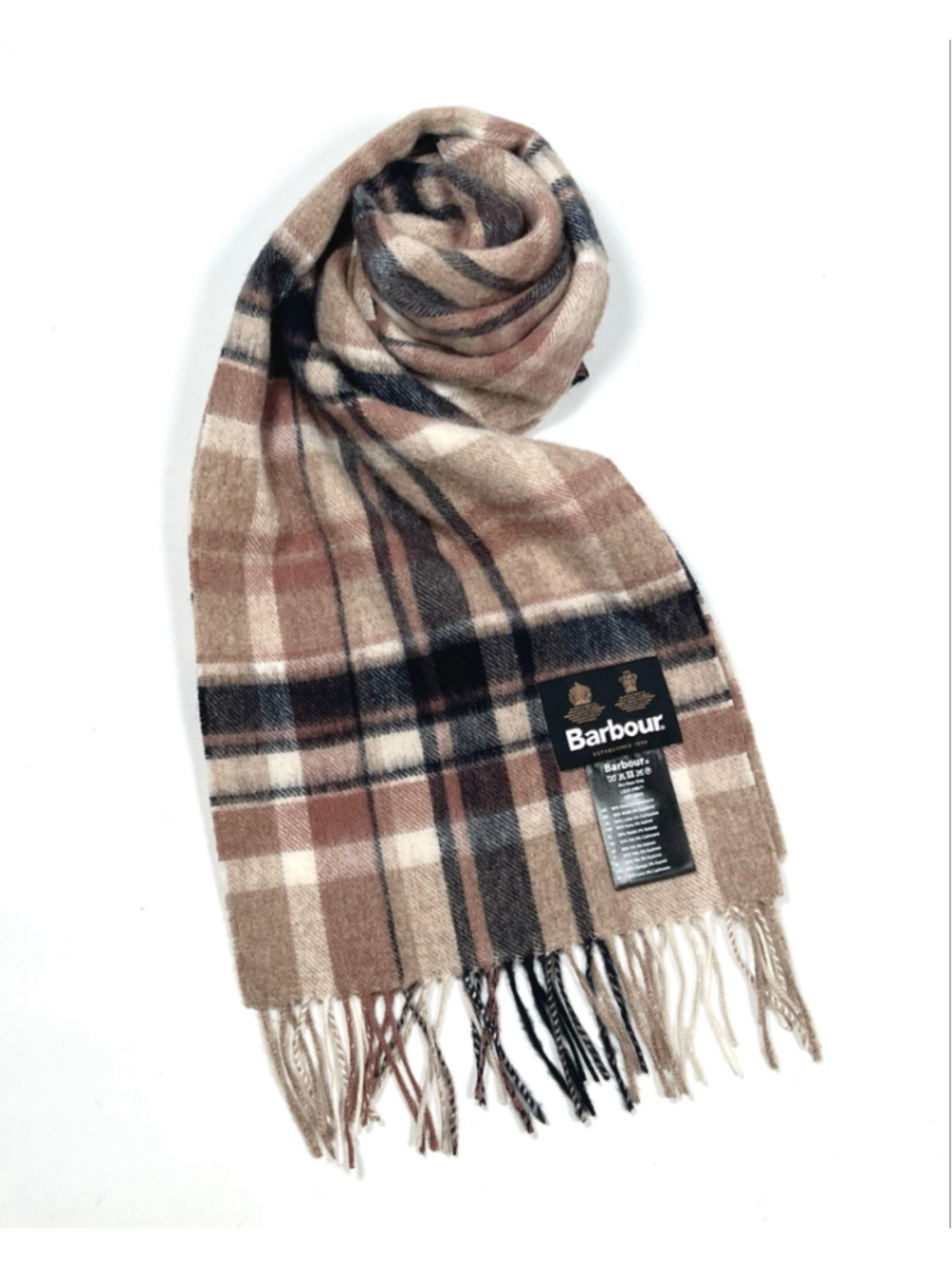 NEW Barbour Plaid Scarf One Size Beige Tan Black Tartan Fall